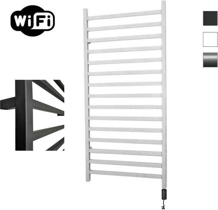 Sanicare Elektrische Radiator HWV Qubic Met Wifi 126 4x60 cm Wit 773W Met Thermostaat Zwart Rechtsonder