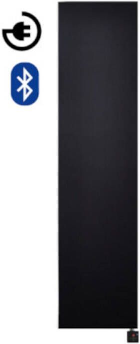 Sanicare elektrische design radiator Denso 180 x 40 cm. Mat zwart met BLUETOOTH thermostaat chroom (rechtsonder) HRSBC401800 A