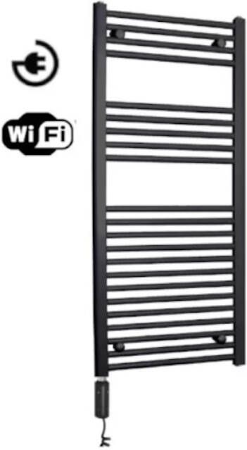 Sanicare electrische design radiator 111 8 x 45 cm. zwart met WiFi thermostaat chroom HRAWC451118 A
