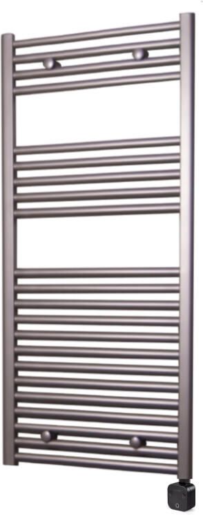 Sanicare Electrische Wifi Radiator HPW Carini 111 8x45 cm Inox-look Met Thermostaat Zwart Rechtsonder