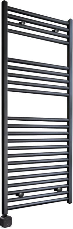 Sanicare Electrische Wifi Radiator HPW Carini 111 8x45 cm Mat Zwart Met Thermostaat Zwart Linksonder