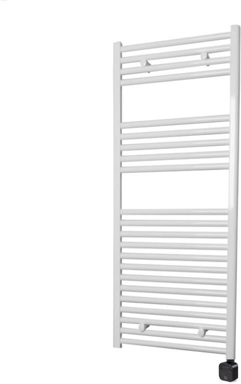 Sanicare Electrische Wifi Radiator HPW Carini 111 8x45 cm Wit Met Thermostaat Zwart Rechtsonder