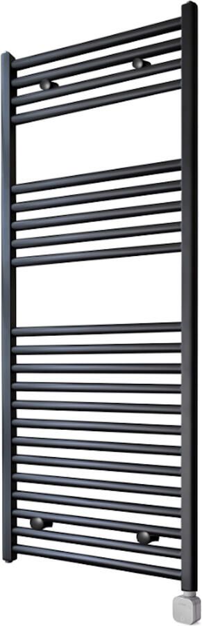 Sanicare Electrische Wifi Radiator HPW Carini 111 8x45 cm Zwart Met Thermostaat Zilver Rechtsonder