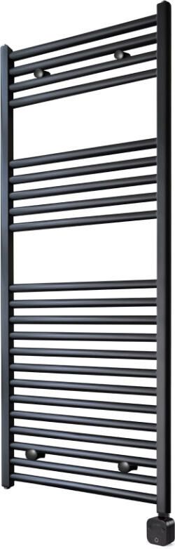 Sanicare Electrische Wifi Radiator HPW Carini 111 8x45 cm Mat Zwart Met Thermostaat Zwart Rechtsonder