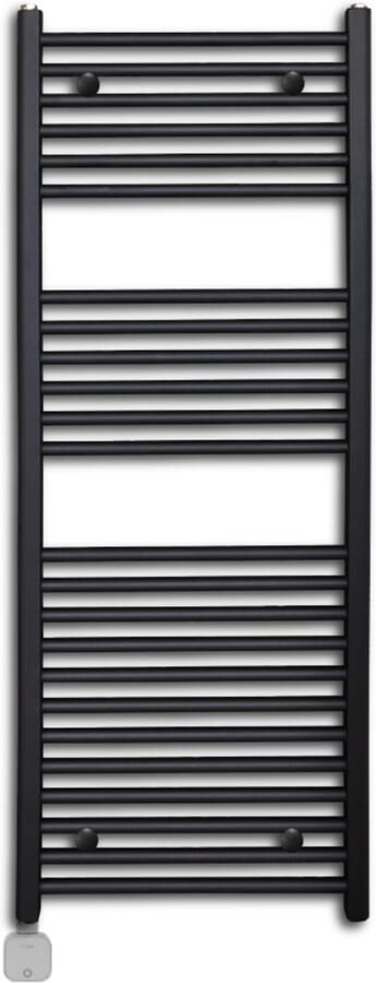 Sanicare Elektrische Wifi Radiator Lumara Carini 120x50 cm 750 Watt Mat Zwart Thermostaat Zilver Linksonder