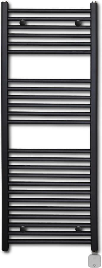Sanicare Elektrische Wifi Radiator Lumara Carini 120x50 cm 750 Watt Mat Zwart Thermostaat Zilver Rechtsonder