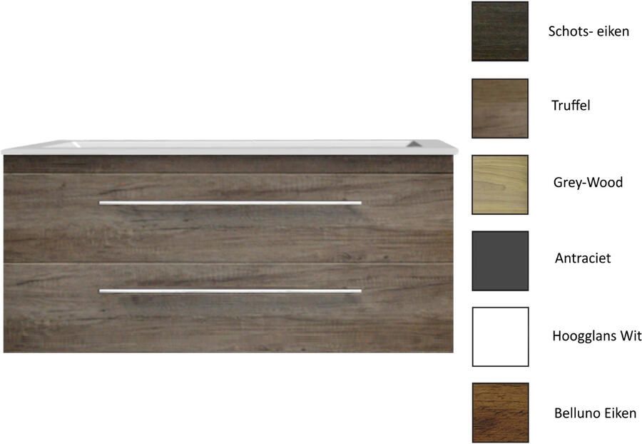 Sanicare Onderkast Q4 2.0 Twee Soft-Close Laden Chromen Greep 100x45 cm Schots-Eiken