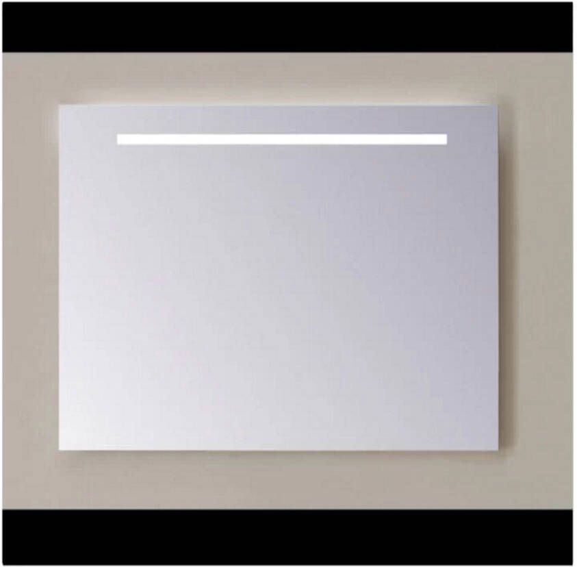 Sanicare Spiegel Q-Mirrors 100x60 cm PP-Geslepen Vierkant Met Aan De Bovenkant Gezandstraalde Strook LED Warm White en Afstandsbediening incl. ophangmateriaal