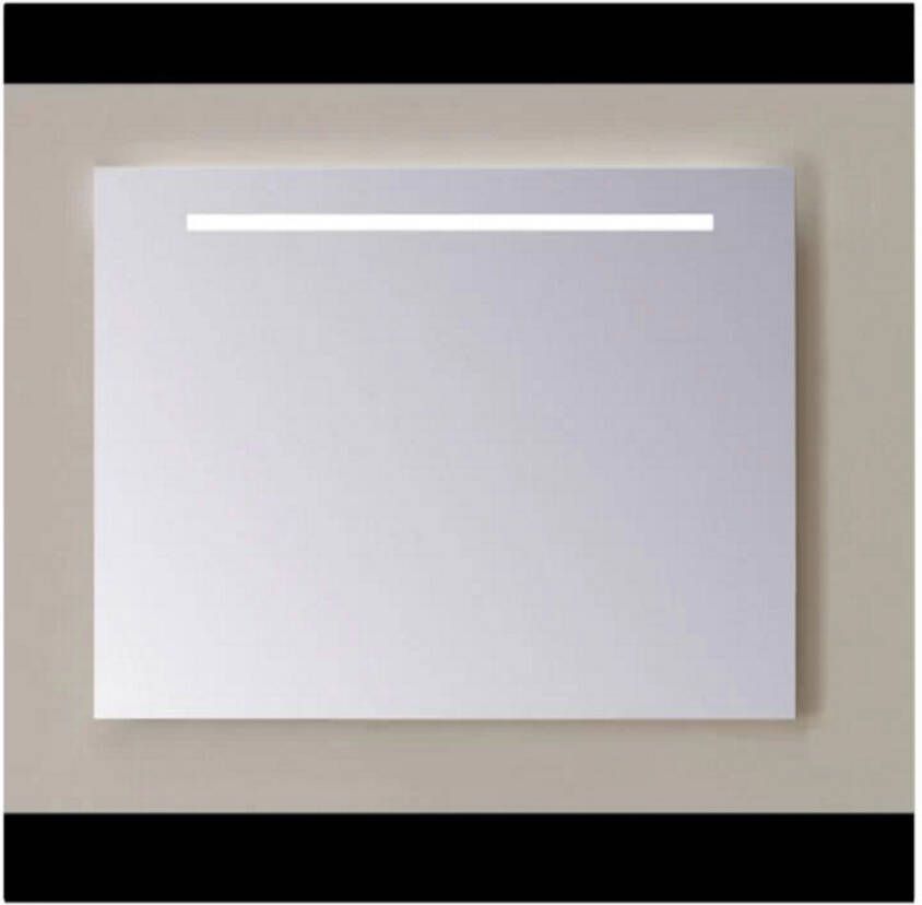 Sanicare Spiegel Q-Mirrors 100x60 cm PP-Geslepen Vierkant Met Boven & Onder Gezandstraalde Strook LED Warm White incl. ophangmateriaal Zonder Schakelaar