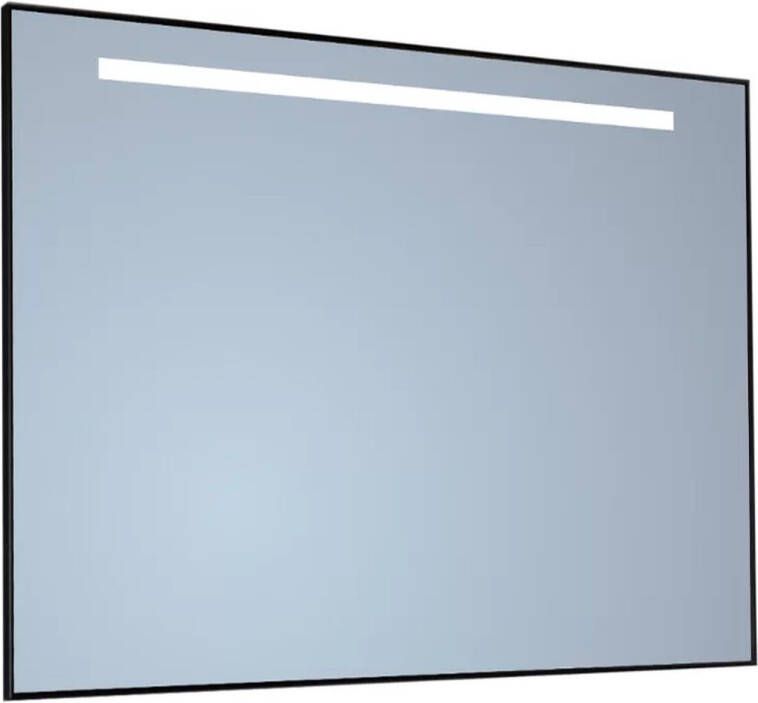 Sanicare Spiegel Q-Mirrors 100x70 cm Vierkant Met Aan De Bovenkant LED Cold White Omlijsting Mat Zwart incl. ophangmateriaal