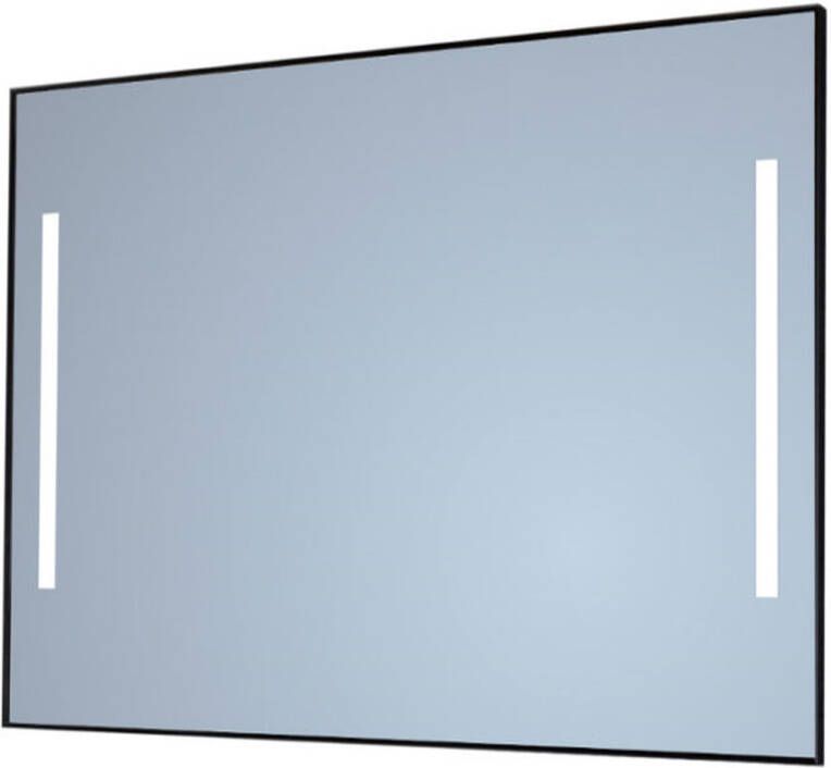 Sanicare Spiegel Q-Mirrors 100x70 cm Vierkant Met Links & Rechts LED Cold White Omlijsting Mat Zwart incl. ophangmateriaal Met Afstandsbediening