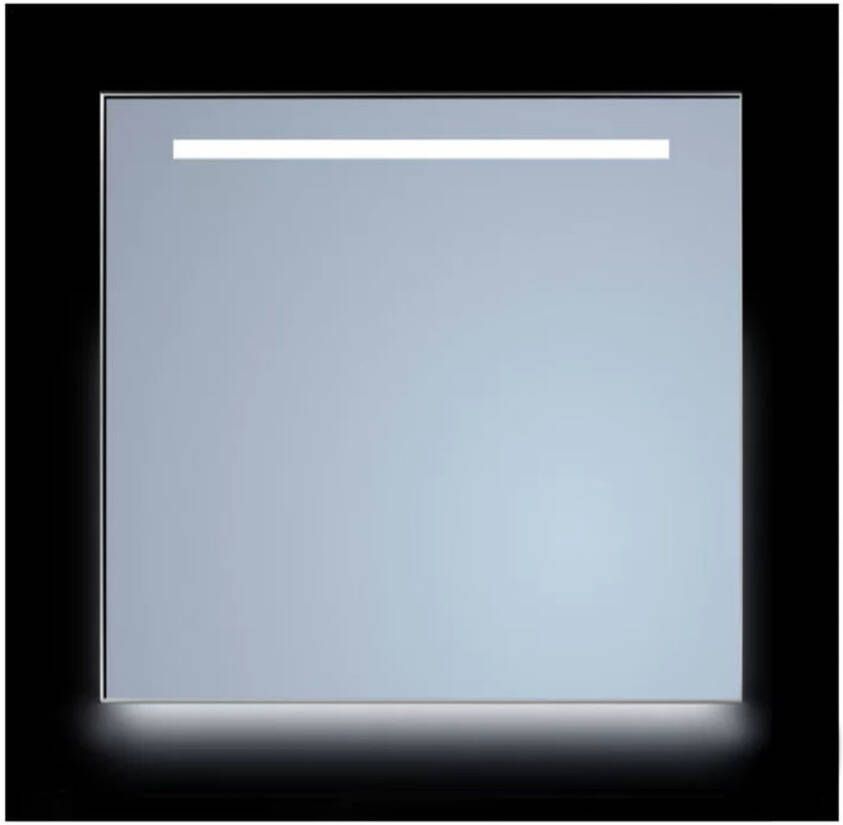 Sanicare Spiegel Q-Mirrors 65x70 cm Vierkant Met Aan De Bovenkant & Onderzijde LED Cold White Omlijsting Mat Zwart incl. ophangmateriaal Met Afstandsbediening