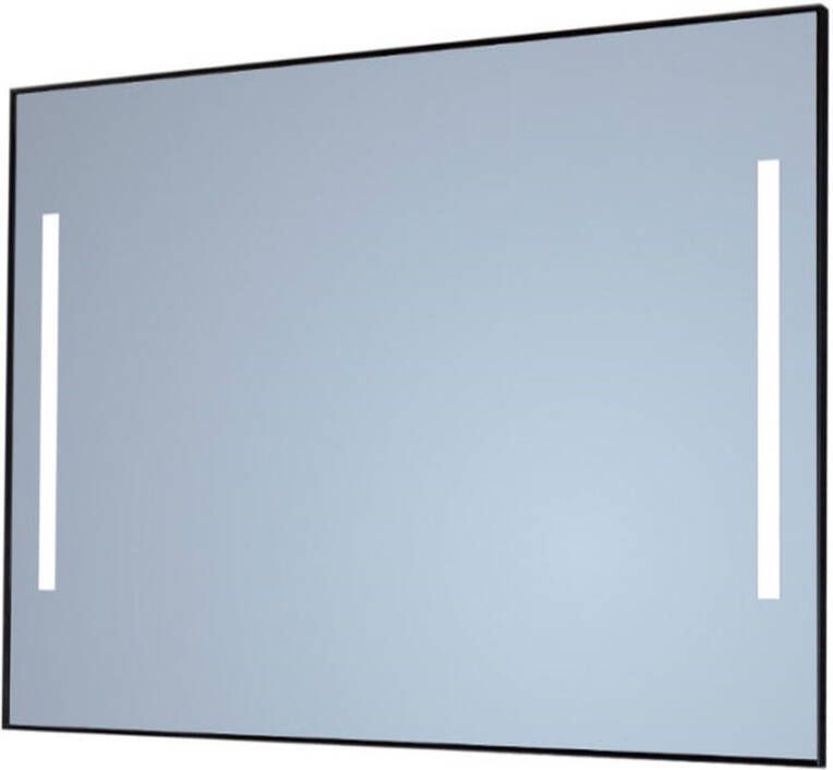 Sanicare Spiegel Q-Mirrors 65x70 cm Vierkant Met Links & Rechts LED Cold White Omlijsting Mat Zwart incl. ophangmateriaal Met Afstandsbediening