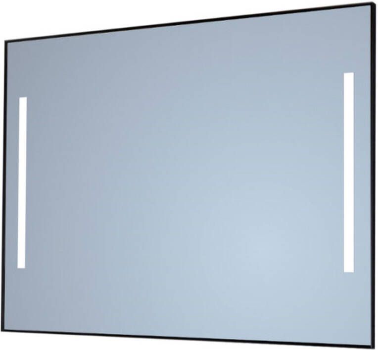 Sanicare Spiegel Q-Mirrors 75x70 cm Vierkant Met Links & Rechts LED Cold White Omlijsting Mat Zwart incl. ophangmateriaal Met Afstandsbediening