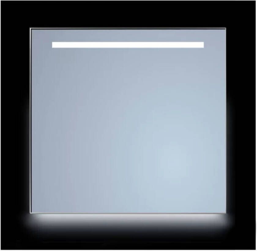 Sanicare Spiegel Q-Mirrors 85x70 cm Rechthoek Met Aan De Bovenkant & Onderzijde LED Warm White Omlijsting Mat Zwart incl. ophangmateriaal Zonder Schakelaar