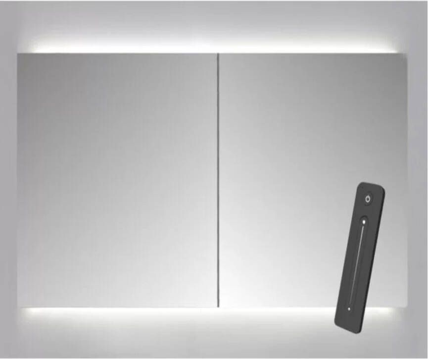 Sanicare Spiegelkast Qlassics Ambiance 100x60 cm Met Dubbelzijdige Spiegeldeuren LED Verlichting En Afstandsbediening Hoogglans Wit