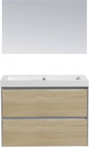 Sanilux Badkamermeubel PL 60 Greeploos Incl Spiegel En Wastafel Light Wood Multiplex 60x47x50 cm