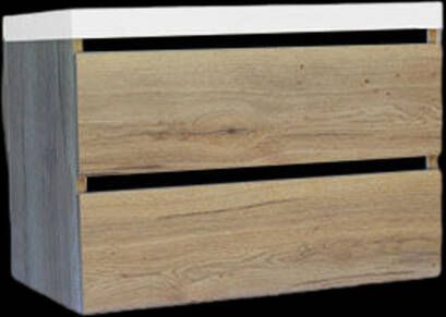 Sanilux Onderkast Trendline Met Greeplijst Mat Zwart 80x47x52 Cm Naturel Oak