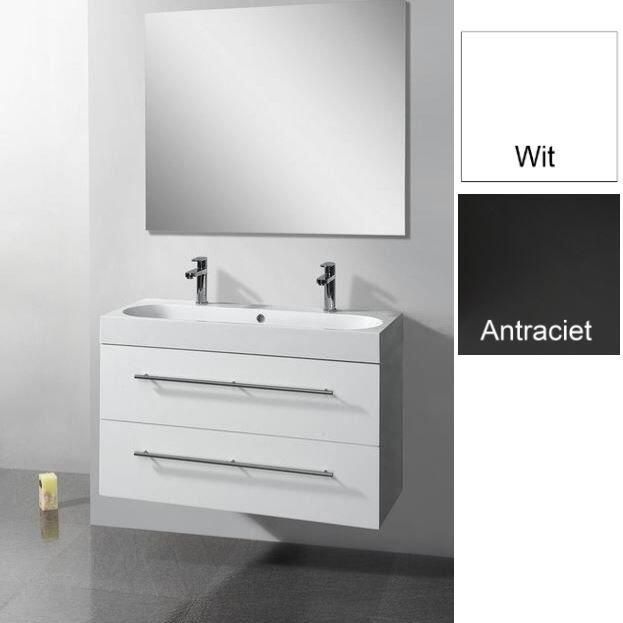 Sanilux Badkamermeubelset Compactline 100x38x50 cm 1 Kraangat Hoogglans Antraciet