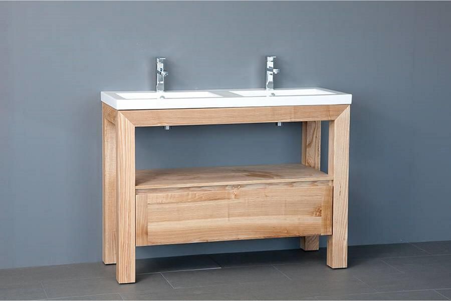 Sanilux Badkamermeubelset Robusta Keramiek 120x47x85 cm 2 Kraangaten Massief Eikenhout