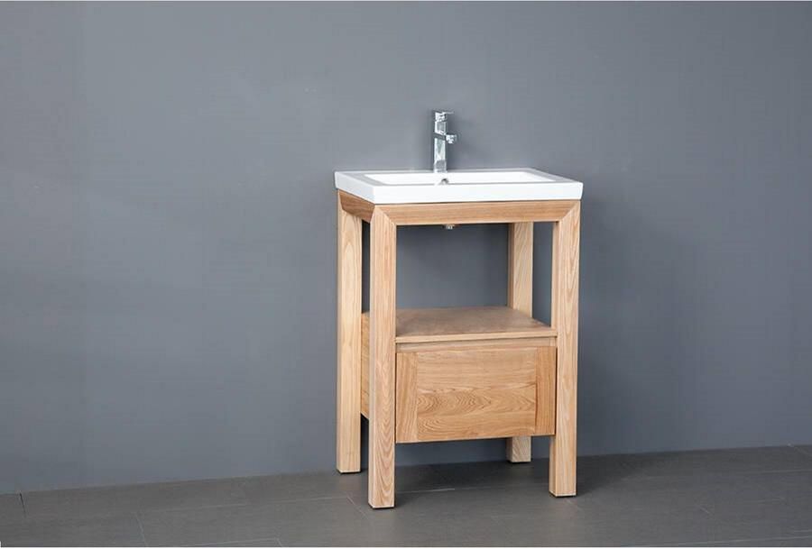 Sanilux Badkamermeubelset Robusta Keramiek 60x47x85 cm 1 Kraangat Massief Eikenhout