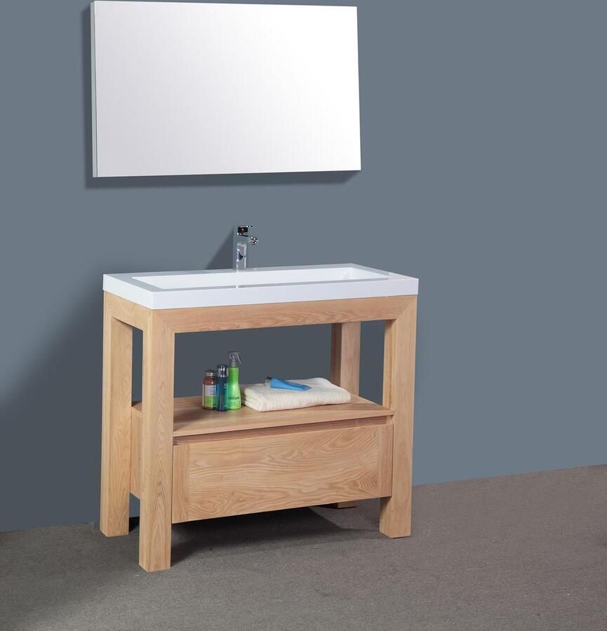 Sanilux Badkamermeubelset Robusta Senza 100x47x85 cm Massief Eikenhout (2 kraangaten)