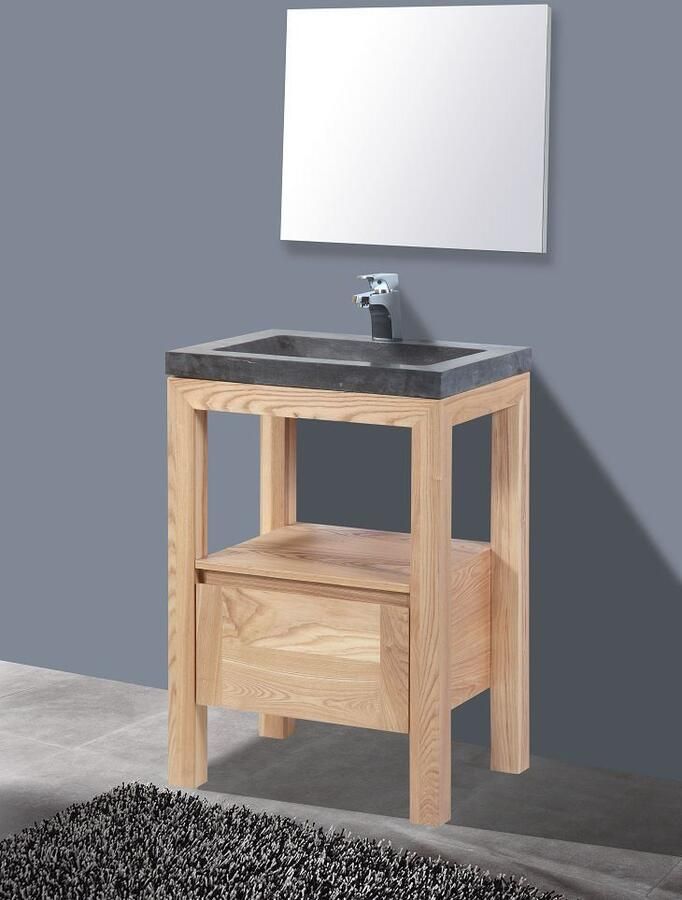 Sanilux Badkamermeubelset Robusta Stone 60x47x85 cm Massief Eikenhout