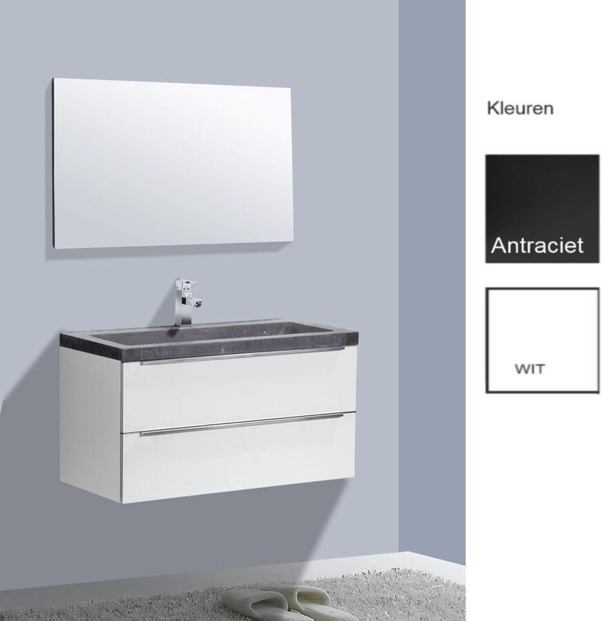 Sanilux Badkamermeubelset Senza Stone 100x47x50 cm 1 Kraangat Hoogglans Antraciet