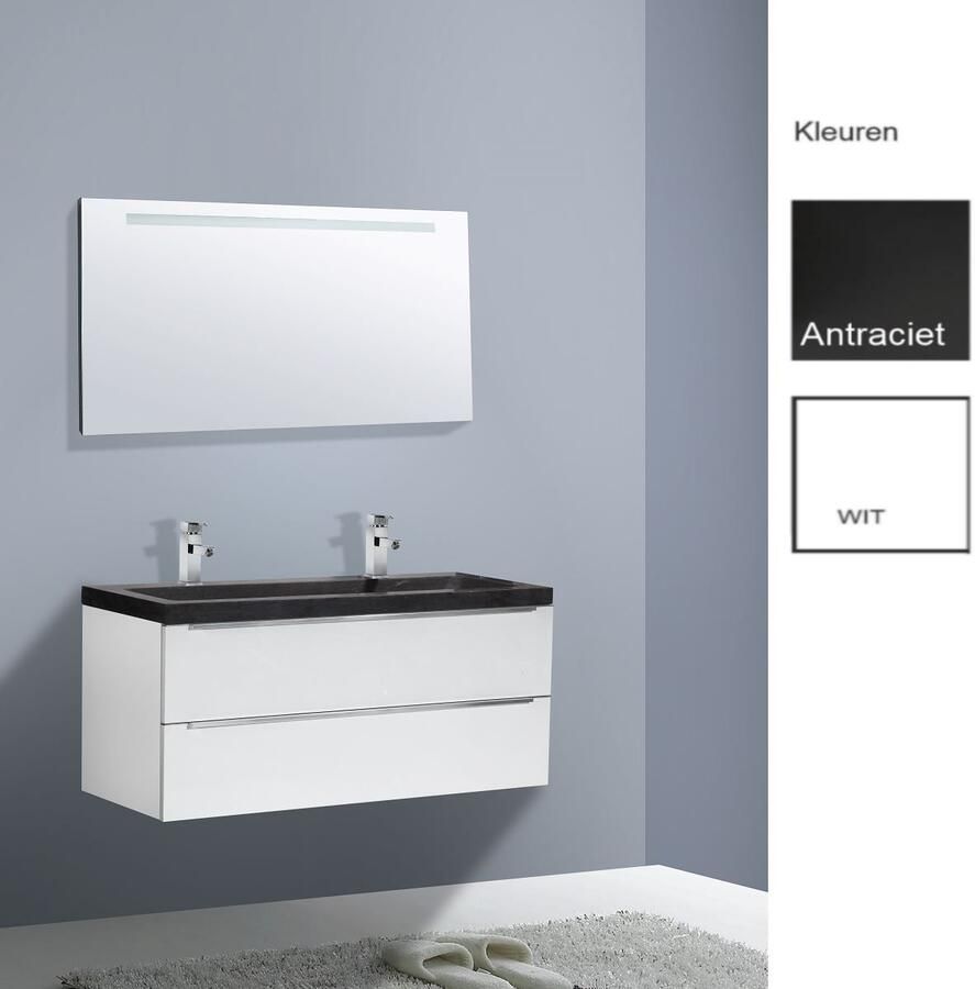 Sanilux Badkamermeubelset Senza Stone 120x47x50 cm 1 Kraangat Hoogglans Wit