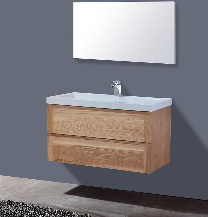 Sanilux Badkamermeubelset Senza Wood 100x47x50 cm Met Kraangat Massief Eikenhout