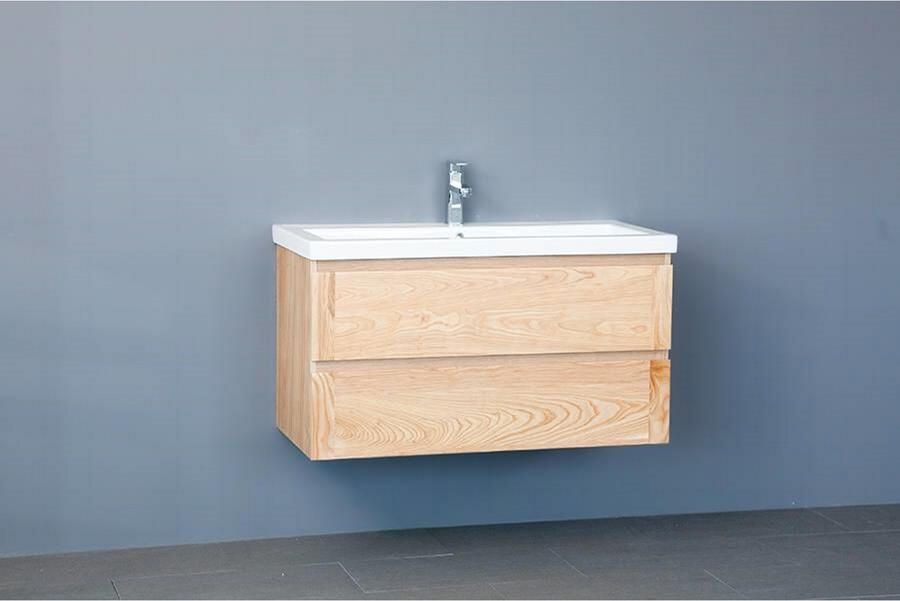 Sanilux Badkamermeubelset Wood Keramiek 100x47x50 cm Eikenhout (inclusief 1 kraangat)