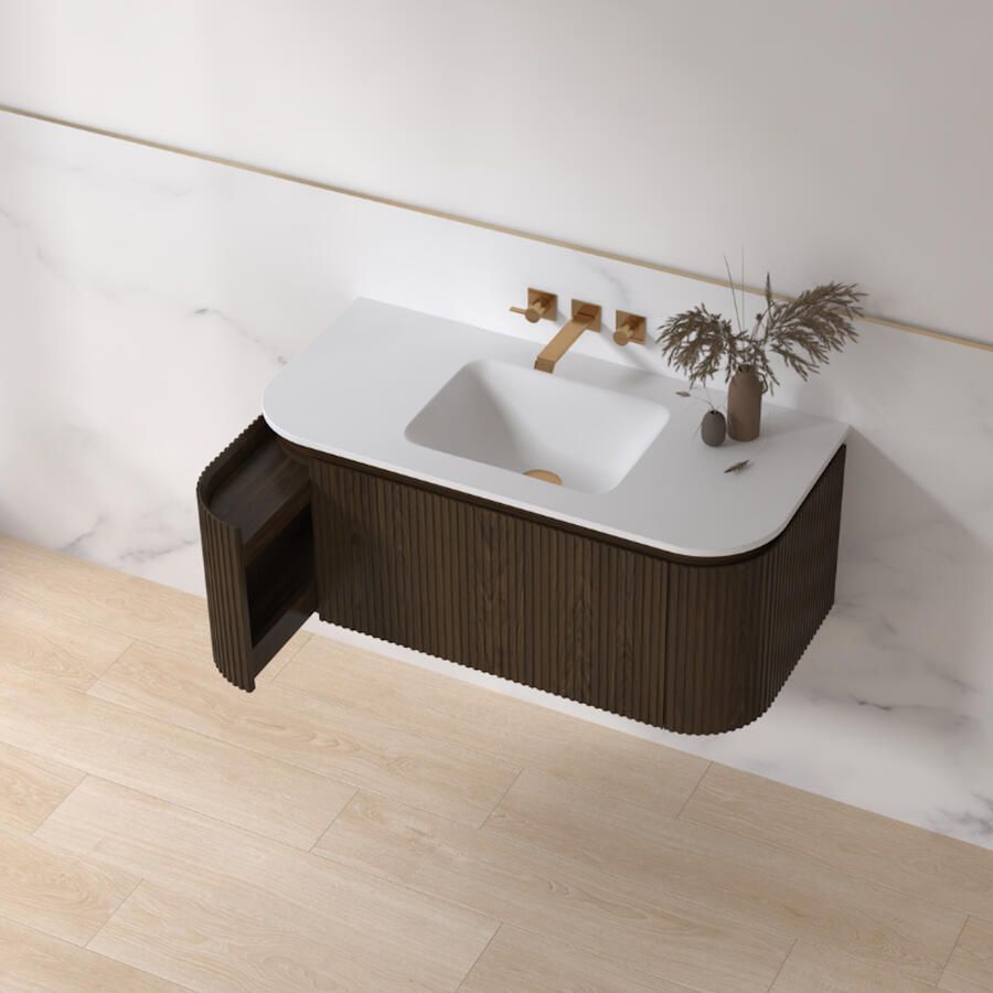 Sanilux Badmeubelset Eleganza 100 cm Keramiek Zonder Kraangat Dark Walnut