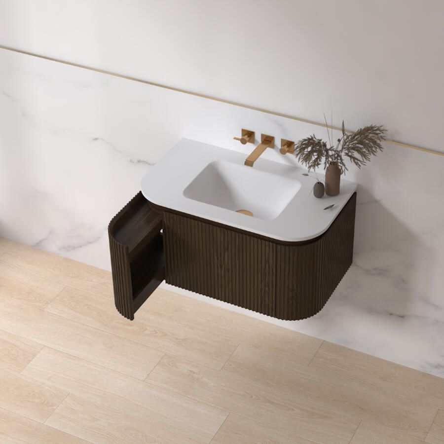 Sanilux Badmeubelset Eleganza 80 cm Keramiek Zonder Kraangat Dark Walnut