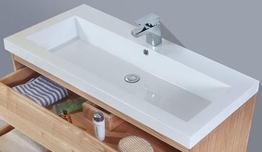 Sanilux Wastafel Madeira 100x47x5 cm 1 Kraangat Mineraalmarmer Wit