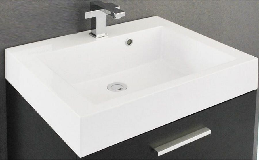 Sanilux Wastafel New York 58x46 5x10 cm 1 Kraangat Mineraalmarmer Wit