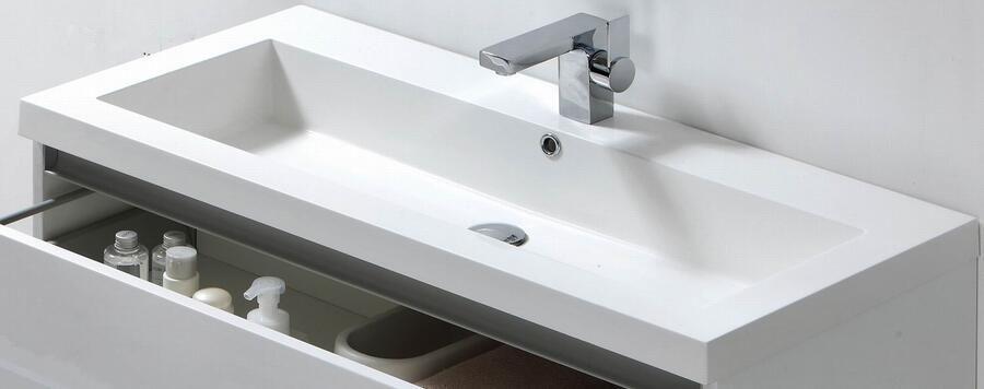 Sanilux Wastafel Trendline 100x47x5 cm Mineraalmarmer 2 Kraangaten Wit