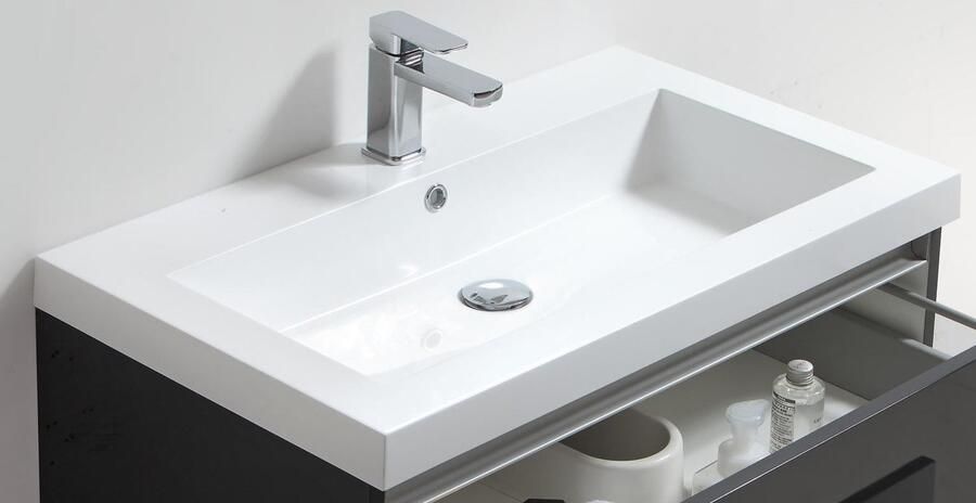 Sanilux Wastafel Trendline 80x47x5 cm Mineraalmarmer 1 Kraangat Wit