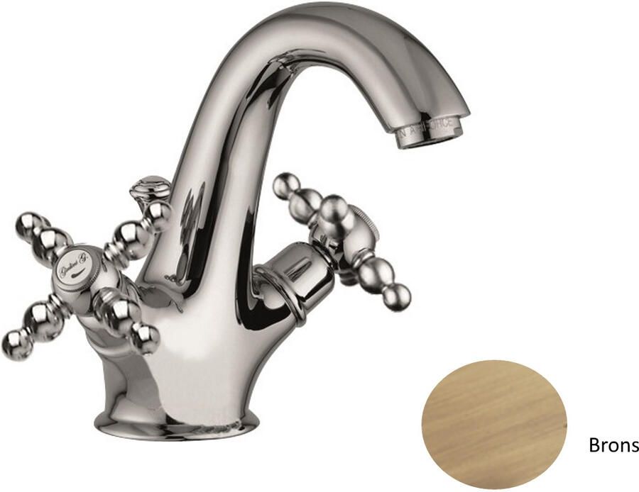 Sanimex Wastafelmengkraan Giulini Opbouw Tweegreeps Kruisgreep Met Pop-Up Brons