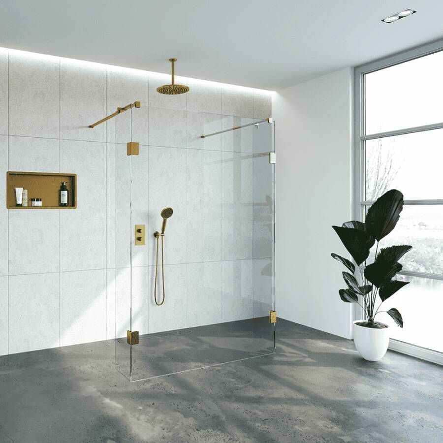 Saniclass Create inloopdouche vrijstaand 100x200cm profielloos met 2 30cm zijwanden antikalk en 8mm veiligheidsglas geborsteld RVS 4JC8-100 30 30g