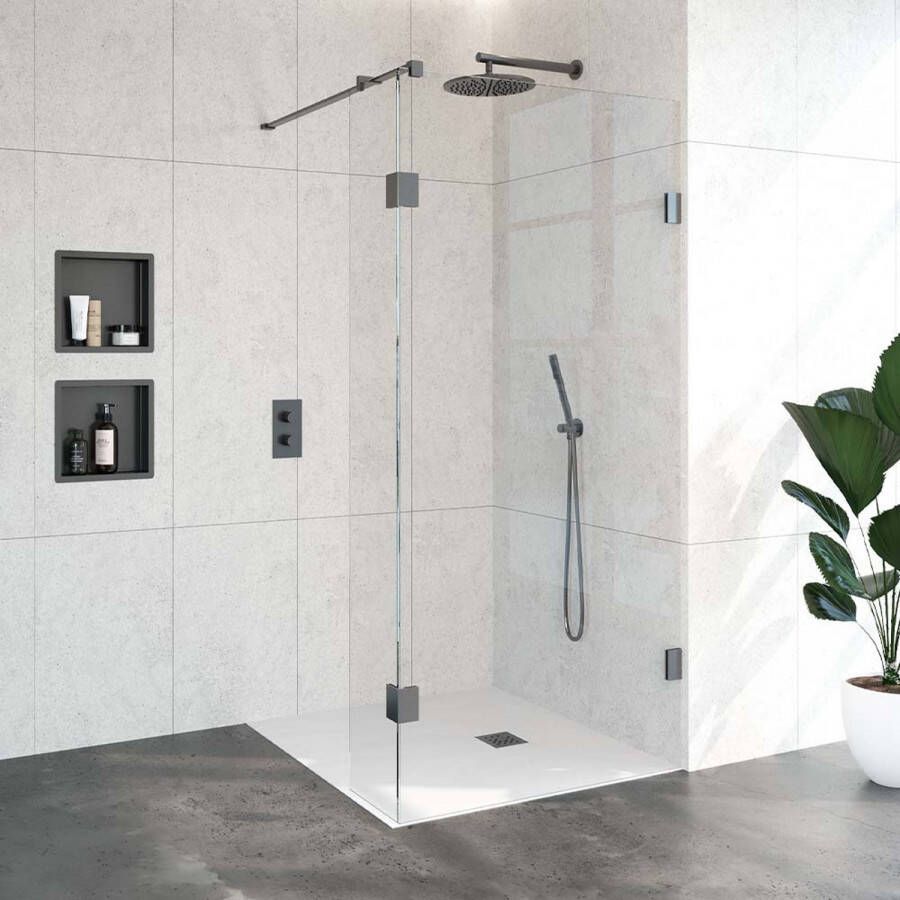 Saniclass Create inloopdouche 110x200cm profielloos met 30cm zijwand met antikalk en 8mm veiligheidsglas koper 4JC2-110 30k