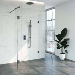 Brauer 4JC5 inloopdouche reversed met vaste zijwand 100 x 140 x 30 cm gunmetal geborsteld