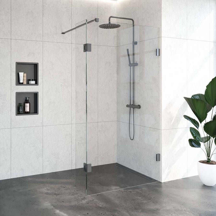 Saniclass Create inloopdouche 130x200cm profielloos met 30cm draaibare zijwand antikalk en 8mm veiligheidsglas geborsteld RVS 4JC3-130 30g - Foto 2
