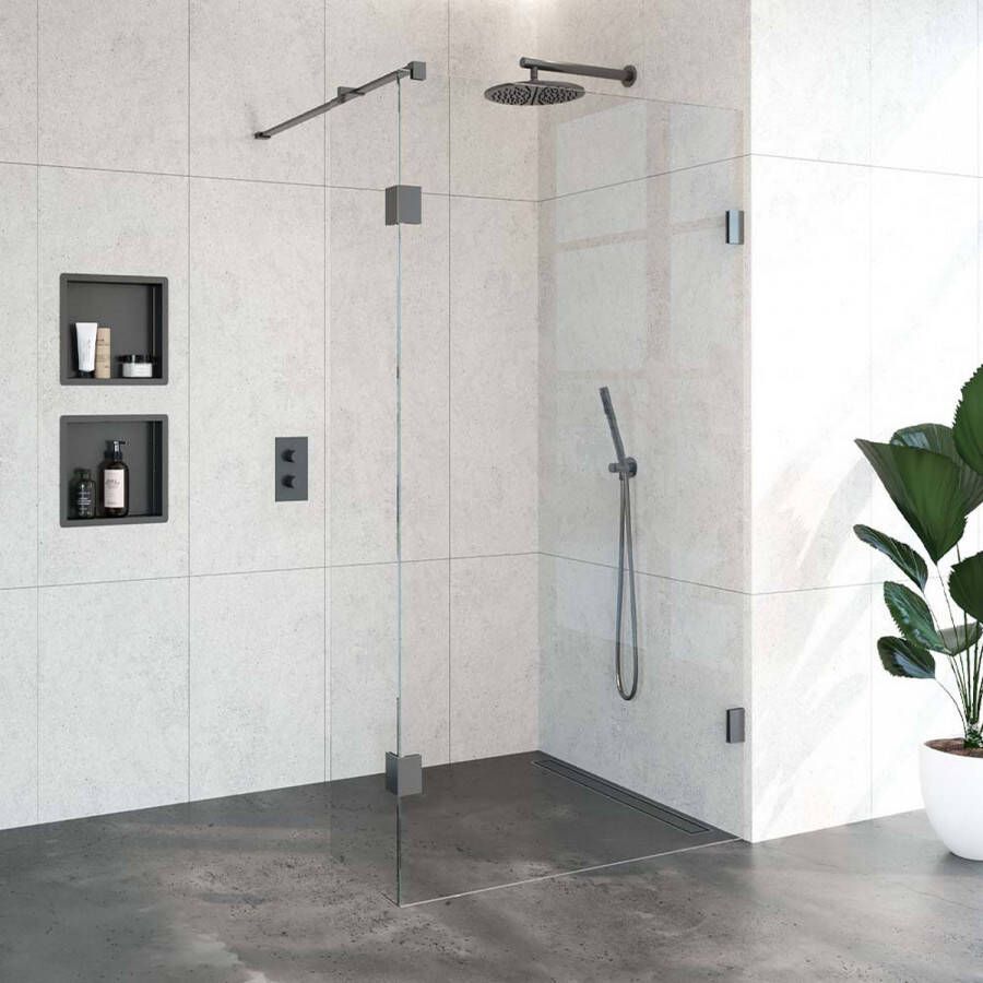 Saniclass Create inloopdouche 110x200cm profielloos met 40cm zijwand met antikalk en 8mm veiligheidsglas koper 4JC2-110 40k - Foto 2