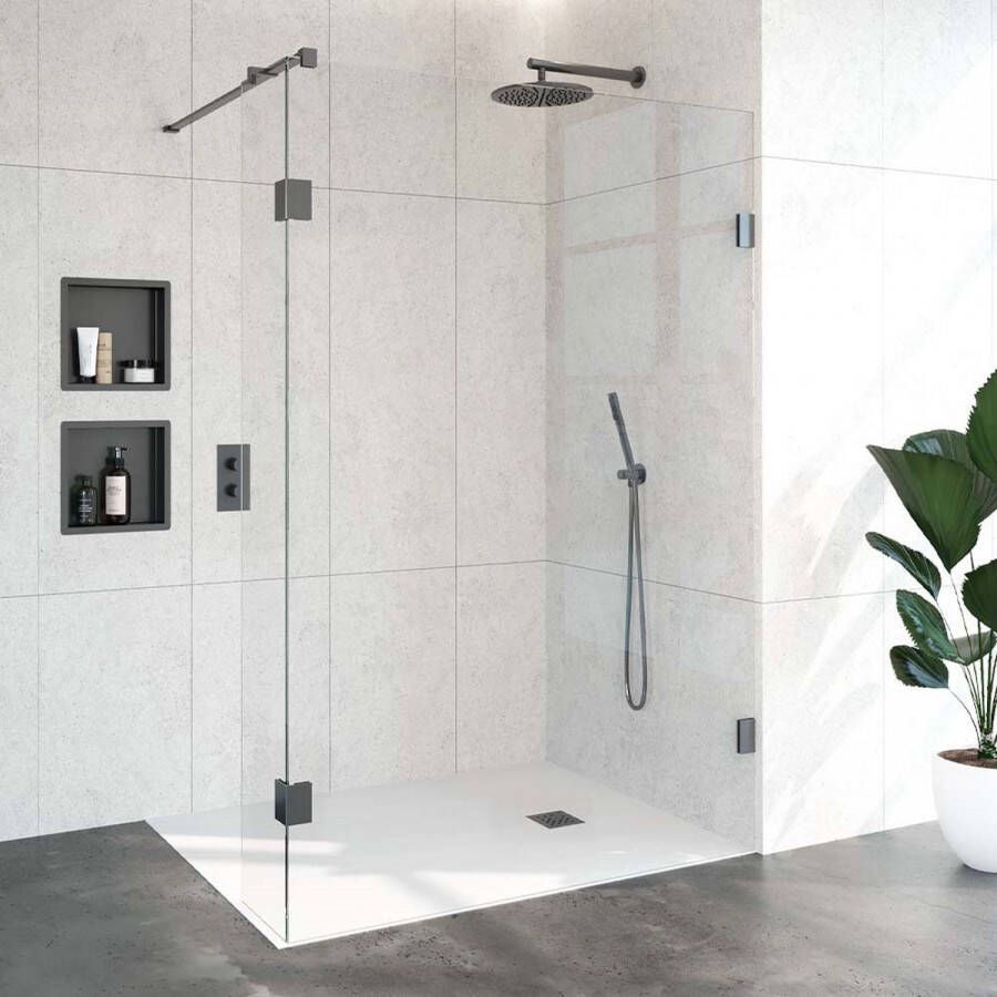 Saniclass Create inloopdouche 110x200cm profielloos met 30cm zijwand met antikalk en 8mm veiligheidsglas koper 4JC2-110 30k - Foto 2