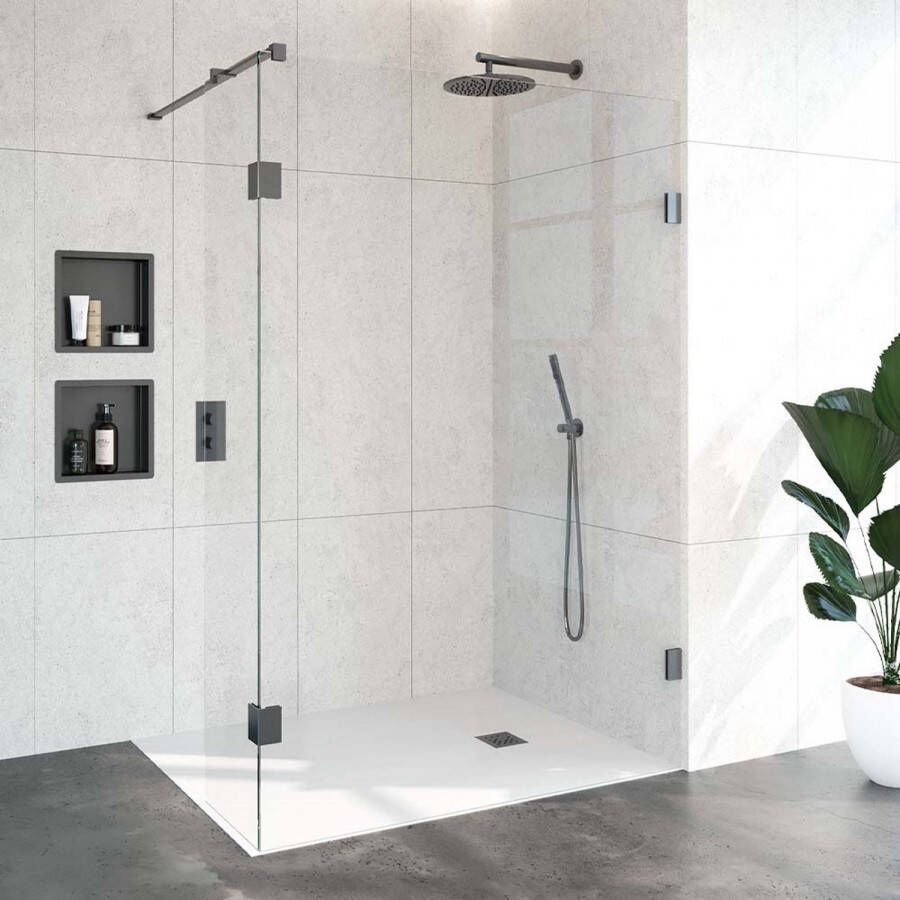 Saniclass Create inloopdouche 110x200cm profielloos met 40cm zijwand met antikalk en 8mm veiligheidsglas koper 4JC2-110 40k