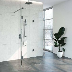 Brauer 4JC5 inloopdouche reversed met vaste zijwand 90 x 100 x 30 cm gunmetal geborsteld