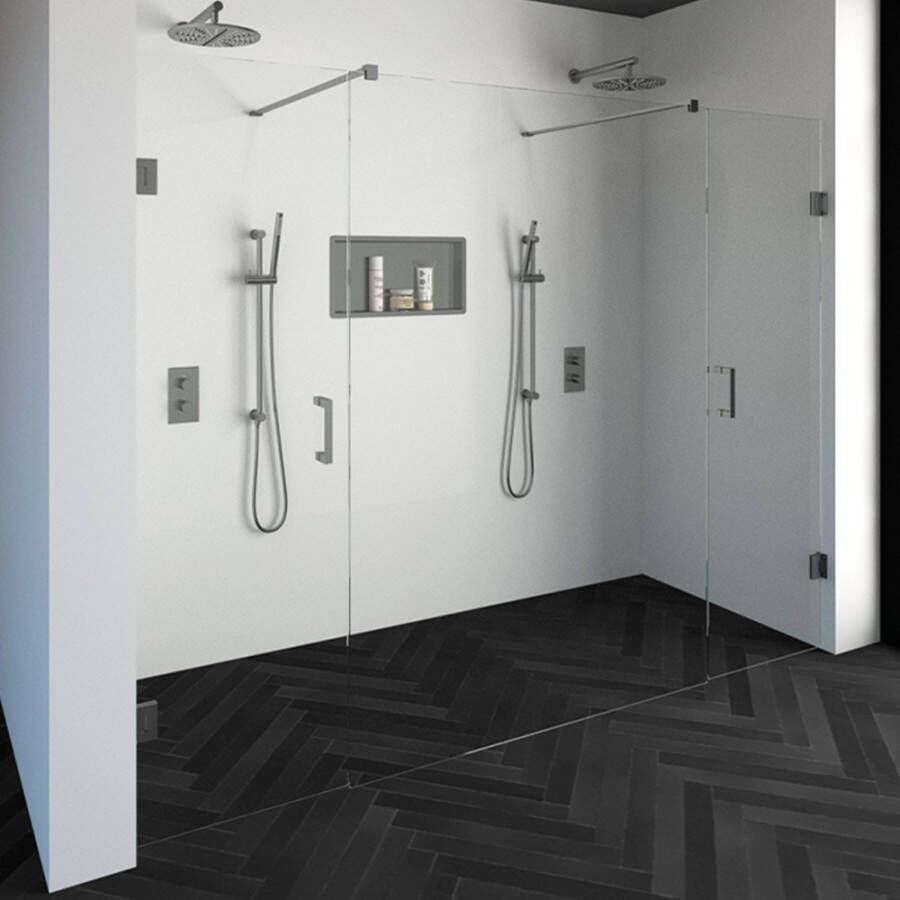 Brauer 4JC17 3-delige nisopstelling inloopwand met nisdeuren aaneengeschakeld 260cm (60 140 60) gunmetal geborsteld - Foto 2