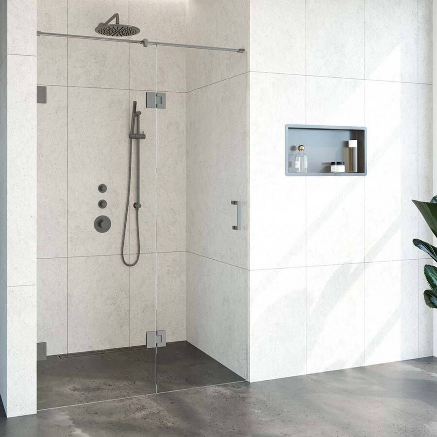 Sanitop BRAUER Void nisdeur 2-delig helder glas 160x200 omkeerbaar met draaideur 70 aan glas incl. glascoating PVD RVS-kleurig