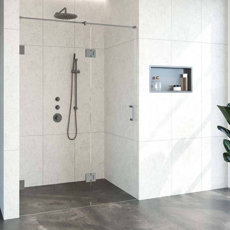 Sanitop BRAUER Void nisdeur 2-delig helder glas 110x200 omkeerbaar met draaideur 60 aan glas incl. glascoating PVD RVS-kleurig - Foto 2