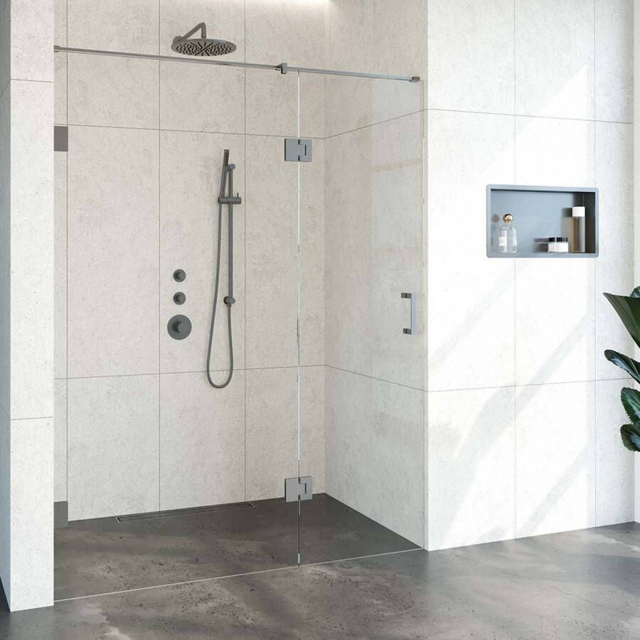 Sanitop BRAUER Void nisdeur 2-delig helder glas 110x200 omkeerbaar met draaideur 60 aan glas incl. glascoating PVD RVS-kleurig - Foto 3